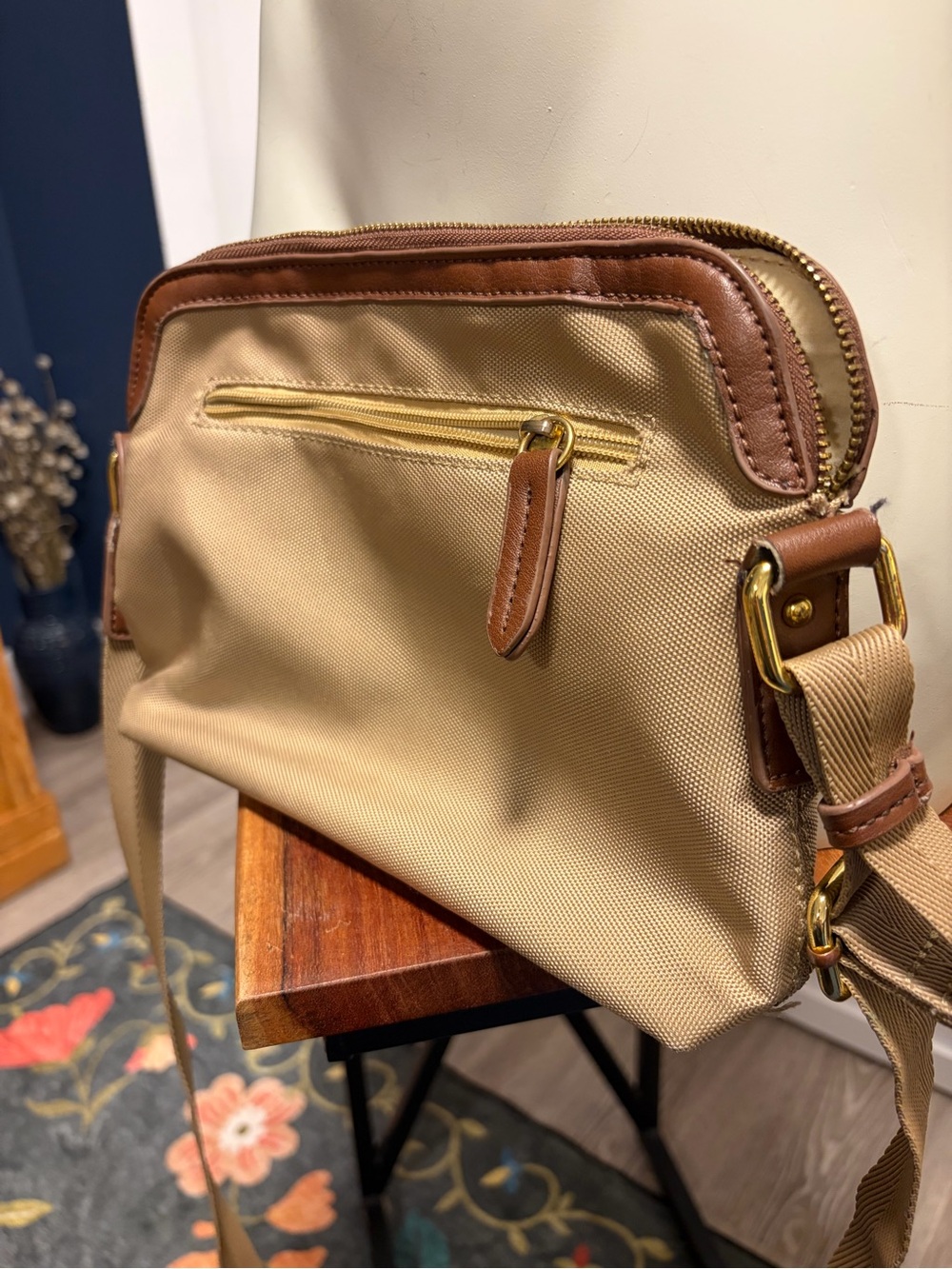 Naturalizer Beige Nylon Crossbody Bag with Gold Hardware - Picture 3 of 8